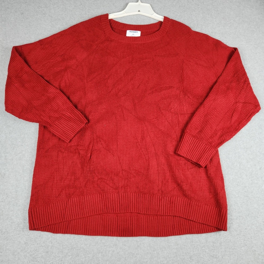 Old Navy Sweater Womens 2XL Red SoSoft Ribbed Crew Neck Relaxed Fit High-Low